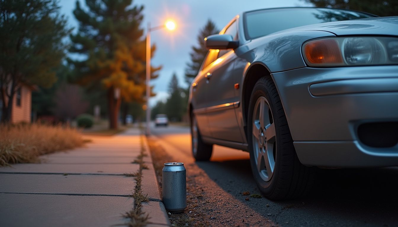 A silver sedan parked neatly on a quiet Colorado Springs street at dusk. A silver sedan parked neatly on a quiet Colorado Springs street at dusk.