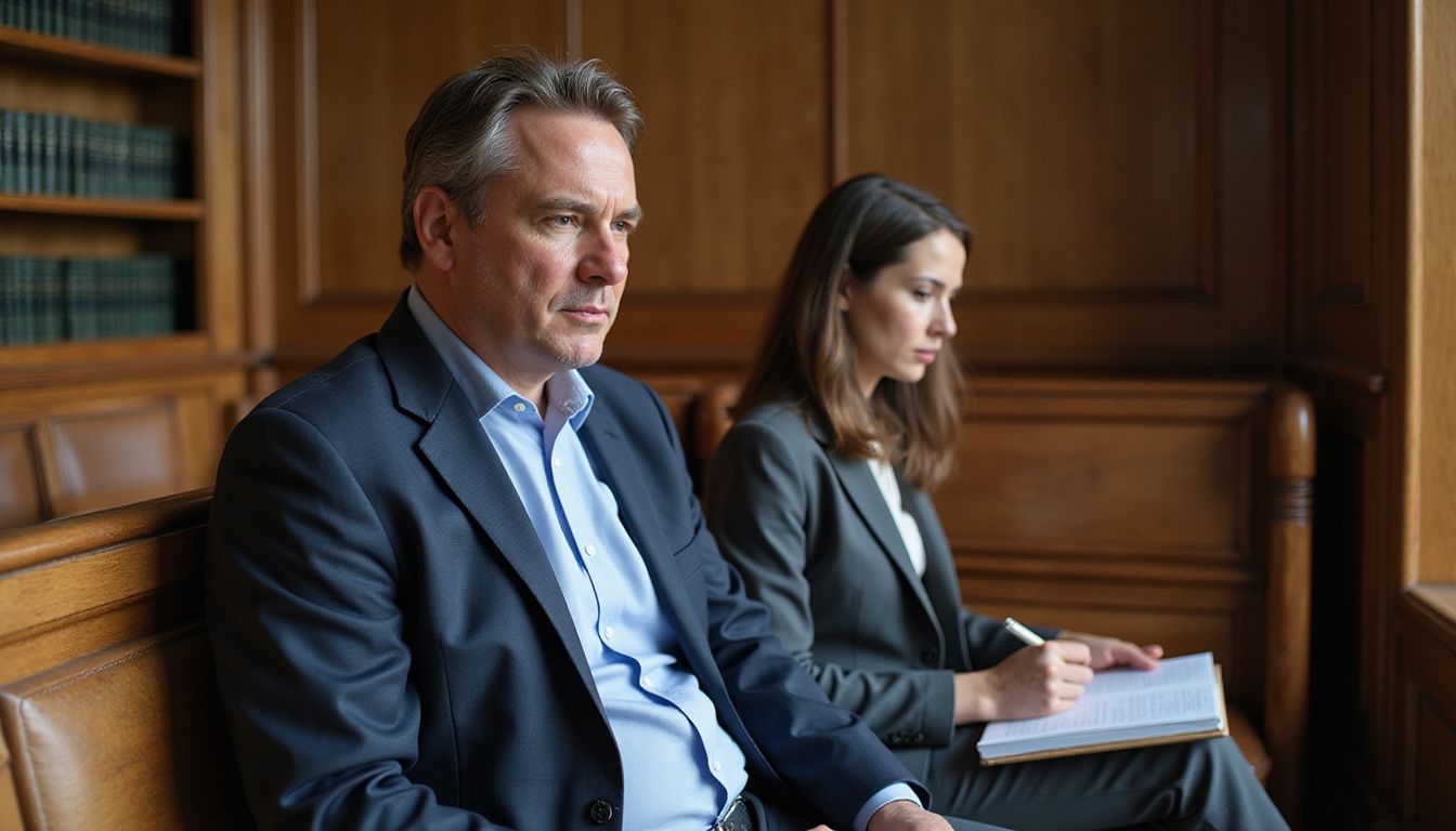 A man and his attorney sit in a Colorado courtroom. A man and his attorney sit in a Colorado courtroom.